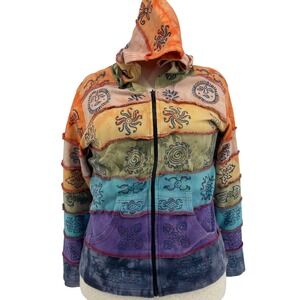 Rising International Nepal‎ Wms Colorful HoodieSun Moon Patchwork Zip Up
